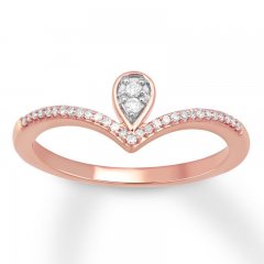 Diamond Chevron Teardrop Ring 1/10 cttw Round-cut 10K Rose Gold