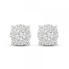 Diamond Halo Stud Earrings 1 ct tw Round-Cut 10K White Gold