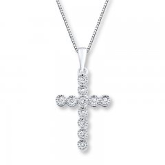 Diamond Cross Necklace 1/10 ct tw Round-cut Sterling Silver