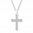 Diamond Cross Necklace 1/10 ct tw Round-cut Sterling Silver