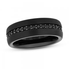 8mm Natural Sapphire Wedding Band Black Tungsten Carbide