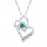 Lab-Created Emerald Necklace 1/15 cttw Diamonds Sterling Silver