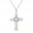 Cultured Pearl & White Lab-Created Sapphire Cross Necklace Sterling Silver 18"