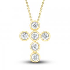 Diamond Bezel Cross Necklace 1/6 ct tw 10K Yellow Gold 18"