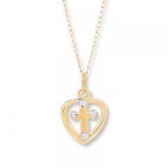 Children's Heart Cross Necklace 14K Yellow Gold