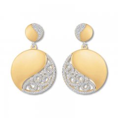 Diamond Circle Drop Earrings 1/2 ct tw Round 10K Yellow Gold