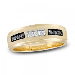 Men's Black & White Diamond Wedding Band 1/4 ct tw Round-cut 10K Yellow Gold