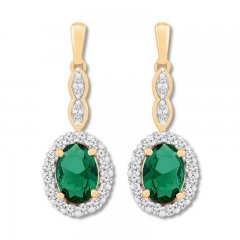 Lab-Created Emerald Drop Earrings 10K Yellow Gold