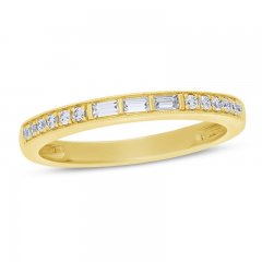 Diamond Anniversary Ring 1/6 ct tw Round/Baguette 10K Yellow Gold