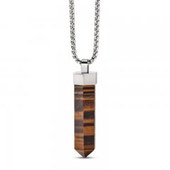 Bulova Tiger's Eye Necklace Stainless Steel 26-28"