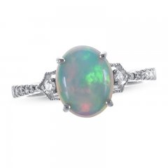 Opal Ring 1/6 ct tw Diamonds 10K White Gold