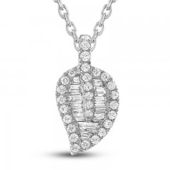 Diamond Leaf Necklace 1/5 ct tw Round/Baguette Sterling Silver 18"