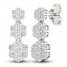 Diamond Triple Flower Drop Earrings 1 ct tw Round-cut 10K White Gold