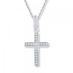 Diamond Cross Necklace 1/6 ct tw Round-cut 10K White Gold