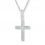 Diamond Cross Necklace 1/6 ct tw Round-cut 10K White Gold