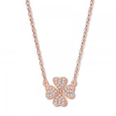 Diamond Clover Necklace 1/8 ct tw Round-cut 10K Rose Gold