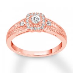 Diamond Engagement Ring 3/8 ct tw Round/Baguette 10K Rose Gold