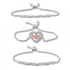 Diamond "Mom" Bolo Bracelet Set Sterling Silver/10K Rose Gold