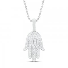 Diamond Hamsa Necklace 1/4 ct tw Round-cut Sterling Silver 18"