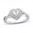 Diamond Engagement Ring 5/8 ct tw Heart/Round 14K White Gold