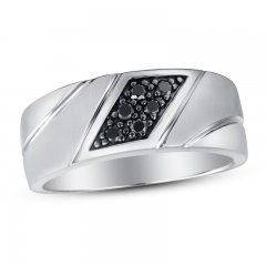 Men's Black Diamond Wedding Band 1/5 ct tw Round-cut 10K White Gold