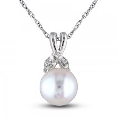 Cultured Pearl & Diamond Necklace 10K White Gold 18"