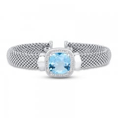 Blue & White Topaz Mesh Cuff Bracelet Sterling Silver