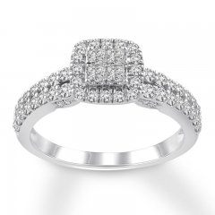 Diamond Engagement Ring 3/4 ct tw Princess/Round 14K White Gold