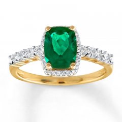 Lab-Created Emerald Ring 1/10 ct tw Diamonds 10K Yellow Gold