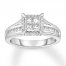 Diamond Engagement Ring 3/4 ct tw Princess/Round 14K White Gold