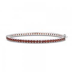 Garnet Bangle Bracelet Sterling Silver 7.25"