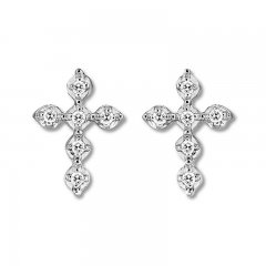 Diamond Cross Earrings 1/20 ct tw Round-cut Sterling Silver