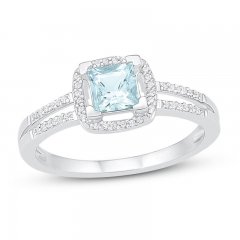 Aquamarine Ring 1/10 ct tw Diamonds 10K White Gold