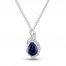 Blue Sapphire Necklace 1/10 ct tw Diamonds 10K White Gold