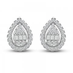 Diamond Stud Earrings 1/3 ct tw Round/Baguette-Cut 10K White Gold