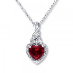 Lab-Created Ruby Necklace 1/20 ct tw Diamonds Sterling Silver