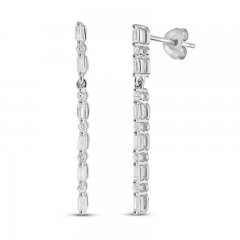 Diamond Drop Earrings 1/4 ct tw Round/Baguette 10K White Gold