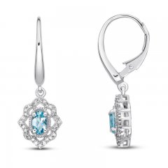 Aquamarine Drop Earrings 1/5 ct tw Diamonds 10K White Gold