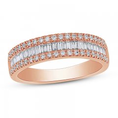 Diamond Anniversary Ring 1/2 ct tw Round/Baguette 10K Rose Gold