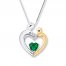 Mom/Child Necklace Lab-Created Emerald Sterling Silver/10K Gold