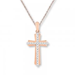 Diamond Cross Necklace 1/6 ct tw Round-cut 10K Rose Gold