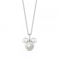 Disney Treasures Mickey Mouse Pearl & Diamond Necklace Sterling Silver 17"