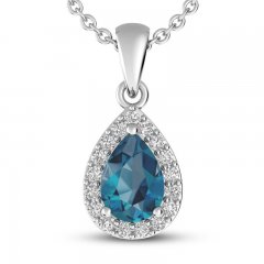 London Blue Topaz & White Lab-Created Sapphire Necklace Sterling Silver 18"