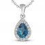 London Blue Topaz & White Lab-Created Sapphire Necklace Sterling Silver 18"