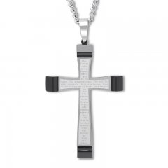 Men's Lord's Prayer Cross Necklace Stainless Steel