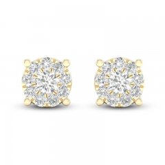 Diamond Halo Stud Earrings 1/4 ct tw Round-Cut 10K Yellow Gold