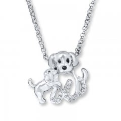 Dog and Pup Necklace 1/20 ct tw Diamonds Sterling Silver