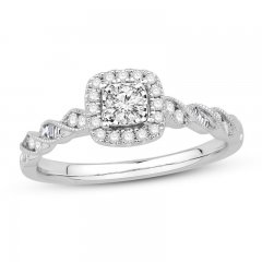 Diamond Engagement Ring 3/8 ct tw Round/Baguette 14K White Gold