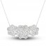 Diamond Triple Flower Necklace 1 ct tw Round-cut 10K White Gold 18"