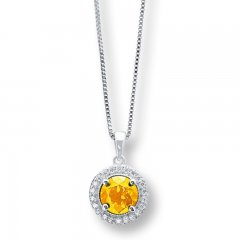 Citrine Necklace Lab-Created White Sapphires Sterling Silver